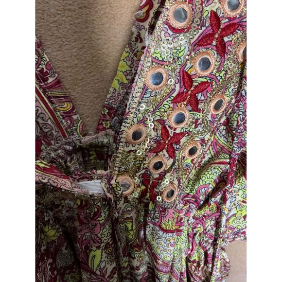 Boho Paisley Print Maxi Dress Kimono Sleeve Tassel V Neck Beach Cover Up - Picture 9 of 12